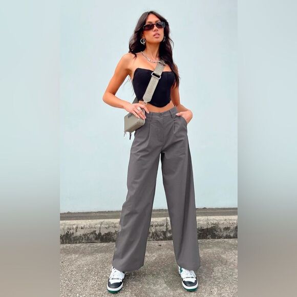 Princess Polly NWT Betsy High Rise Wide Leg Grey Casual to Career Pant Size 10 - Picture 7 of 15